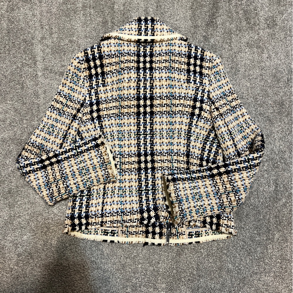 burberry jacket‎ womens 8 tan blue tweed houndstooth blazer quiet luxury classic - Picture 6 of 16